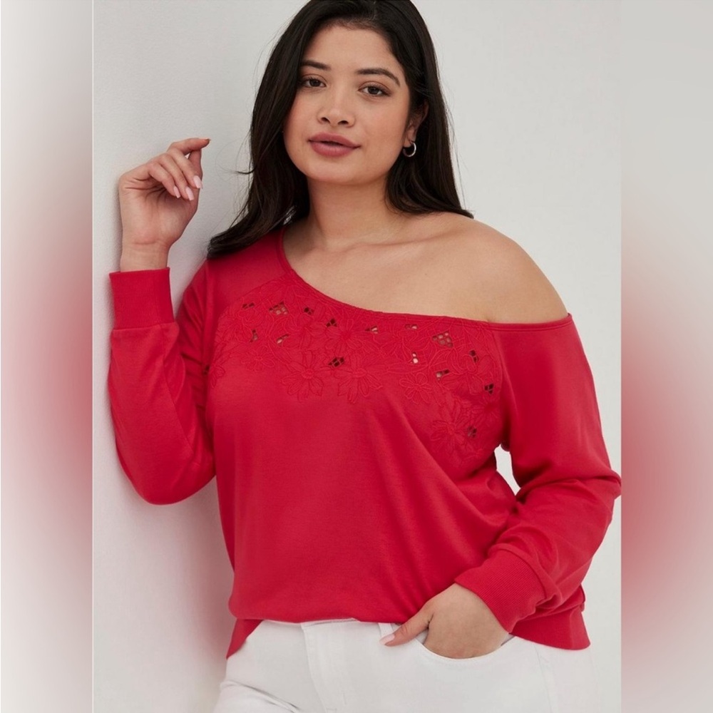 Torrid Knit Magenta Embellished Off the Shoulder Sweatshirt Size 2X NWT